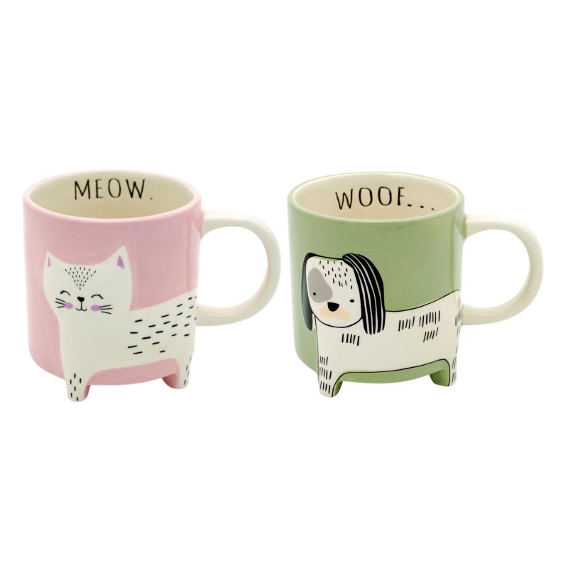 Winkee - Cute Animal Tassen | Niedliche Tiertassen 2er Misch Set Katze & Hund