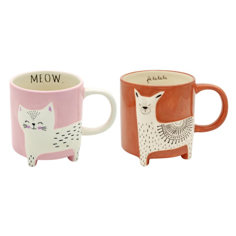 Winkee - Cute Animal Tassen | Niedliche Tiertassen 2er Misch Set Katze & Lama