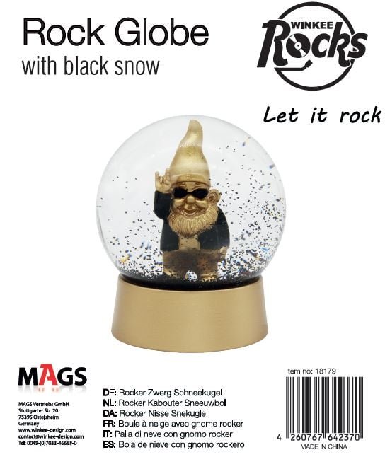 Schneekugel Rock-Zwerg gold