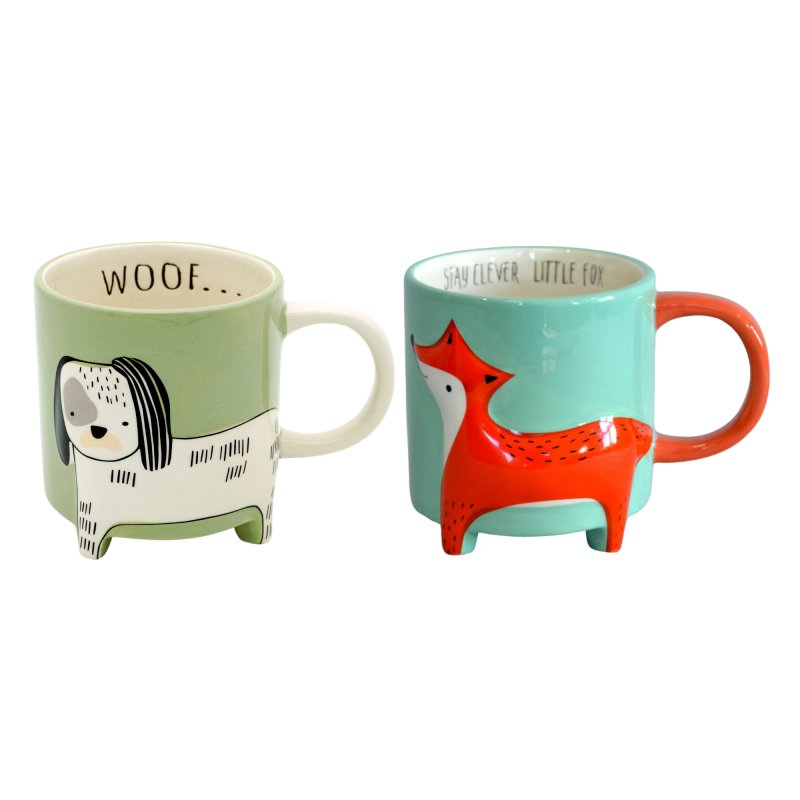 Winkee - Cute Animal Tassen | Niedliche Tiertassen 2er Misch Set Hund & Fuchs
