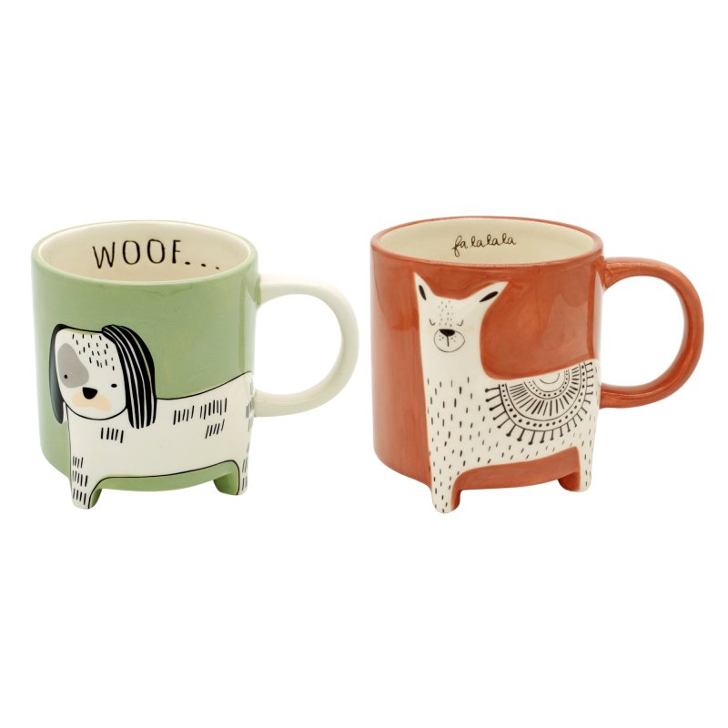 Winkee - Cute Animal Tassen | Niedliche Tiertassen 2er Misch Set Hund & Lama