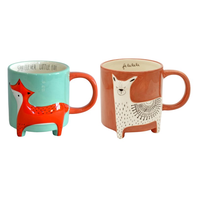 Winkee - Cute Animal Tassen | Niedliche Tiertassen 2er Misch Set Fuchs & Lama