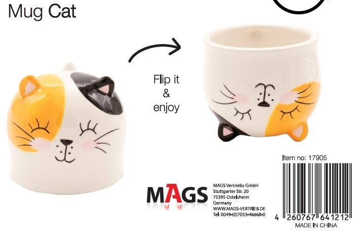 Winkee - Upside Down Kaffeebecher - Kaffeetasse - Katze